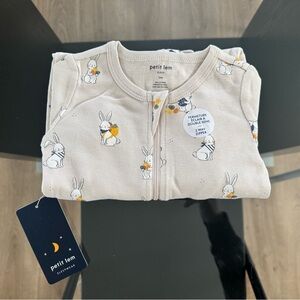 🐣 NWT PETIT LEM Beige Easter Bunny Print Sleeper - 12M